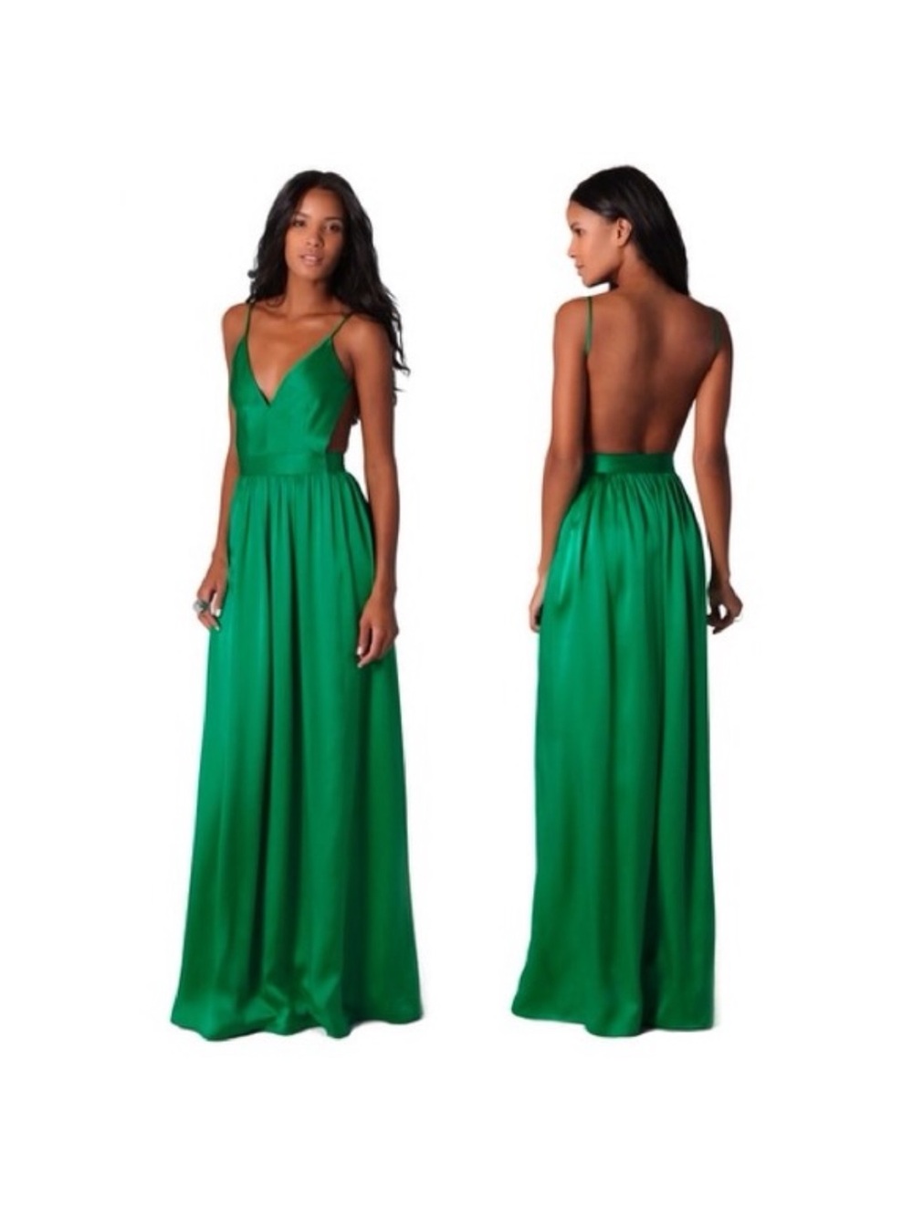 Contrarian New York Emerald Satin Dress - V-Neck Spaghetti Straps size 6